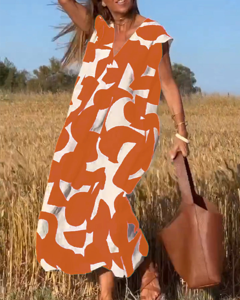 Robe Maxi Femme Imprimée Col en V Taille M Polyester 10