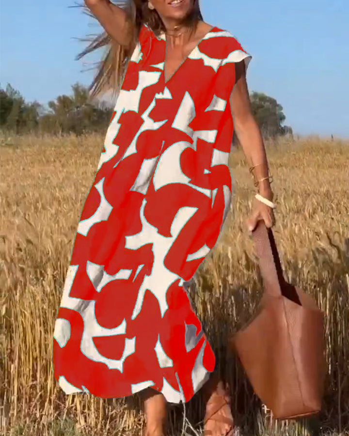 Robe Maxi Femme Imprimée Col en V Taille M Polyester 11