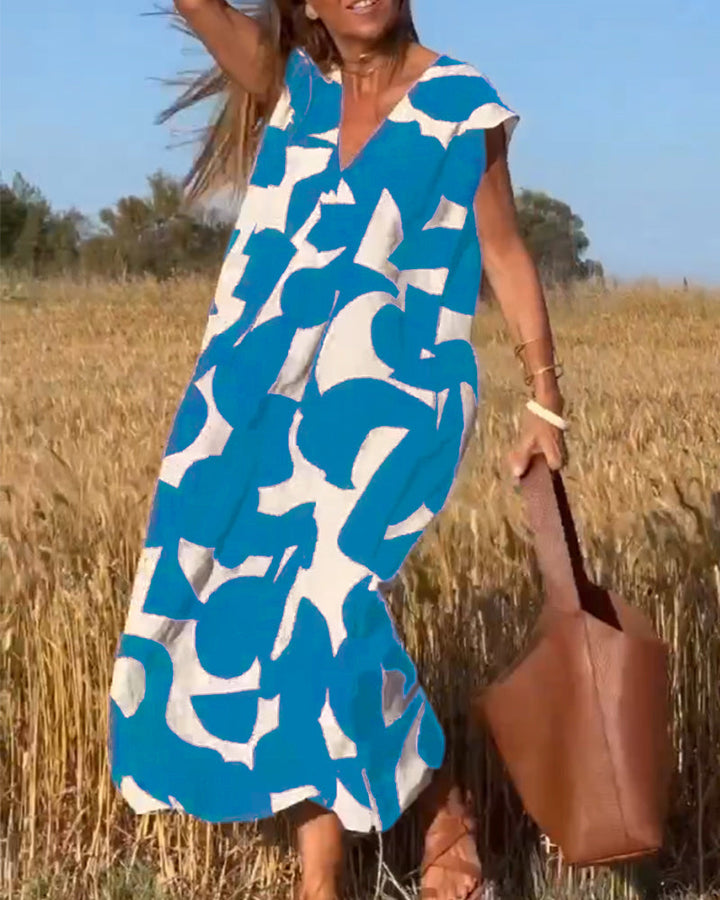 Robe Maxi Femme Imprimée Col en V Taille M Polyester 12