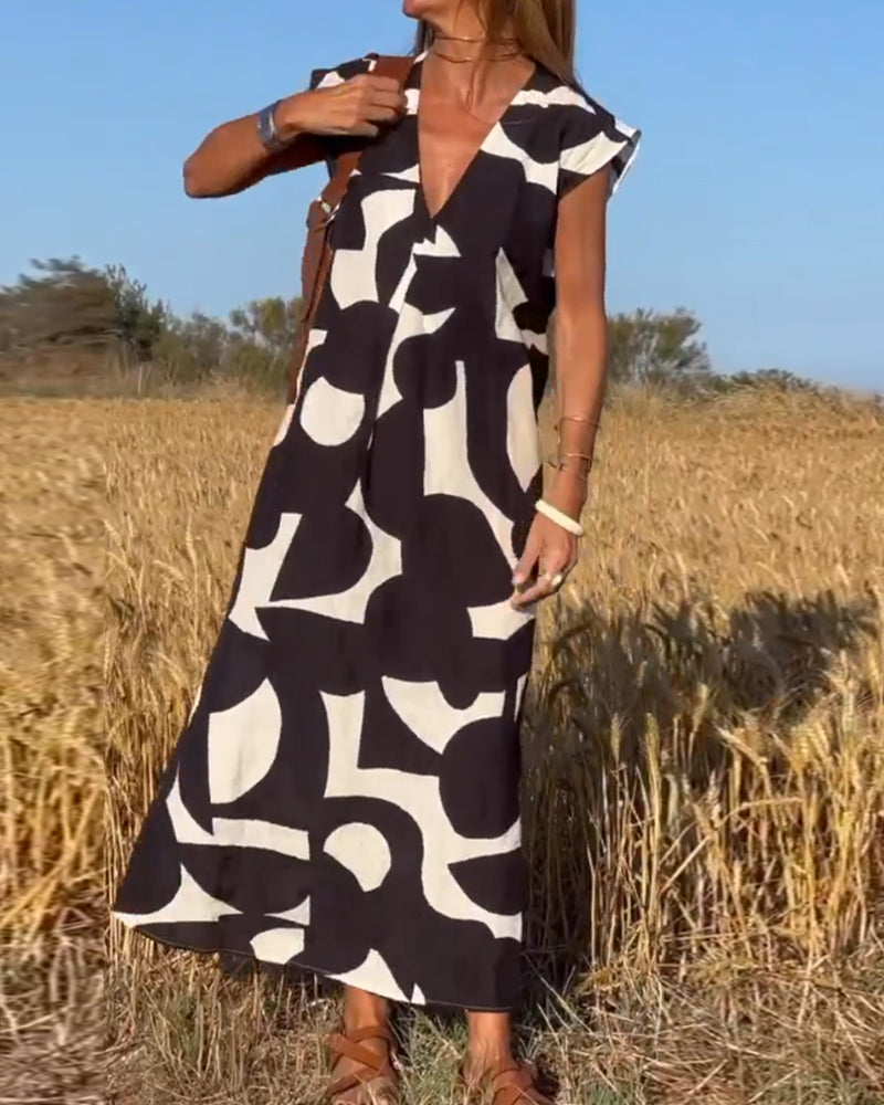 Robe Maxi Femme Imprimée Col en V Taille M Polyester 2