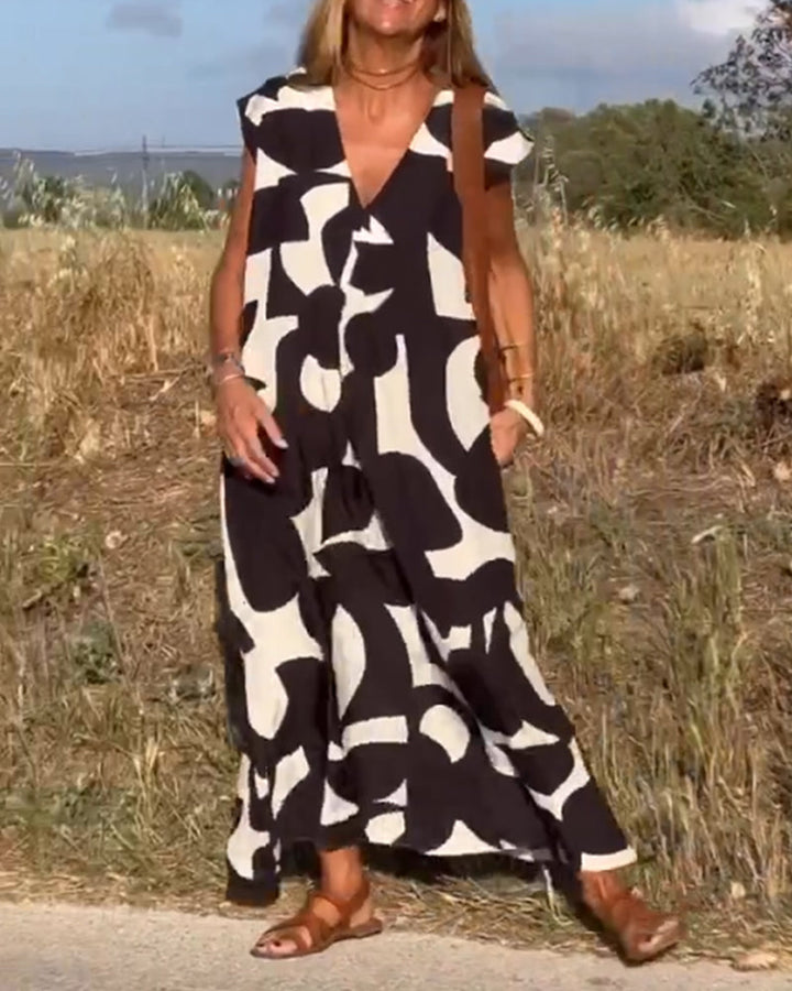 Robe Maxi Femme Imprimée Col en V Taille M Polyester 5