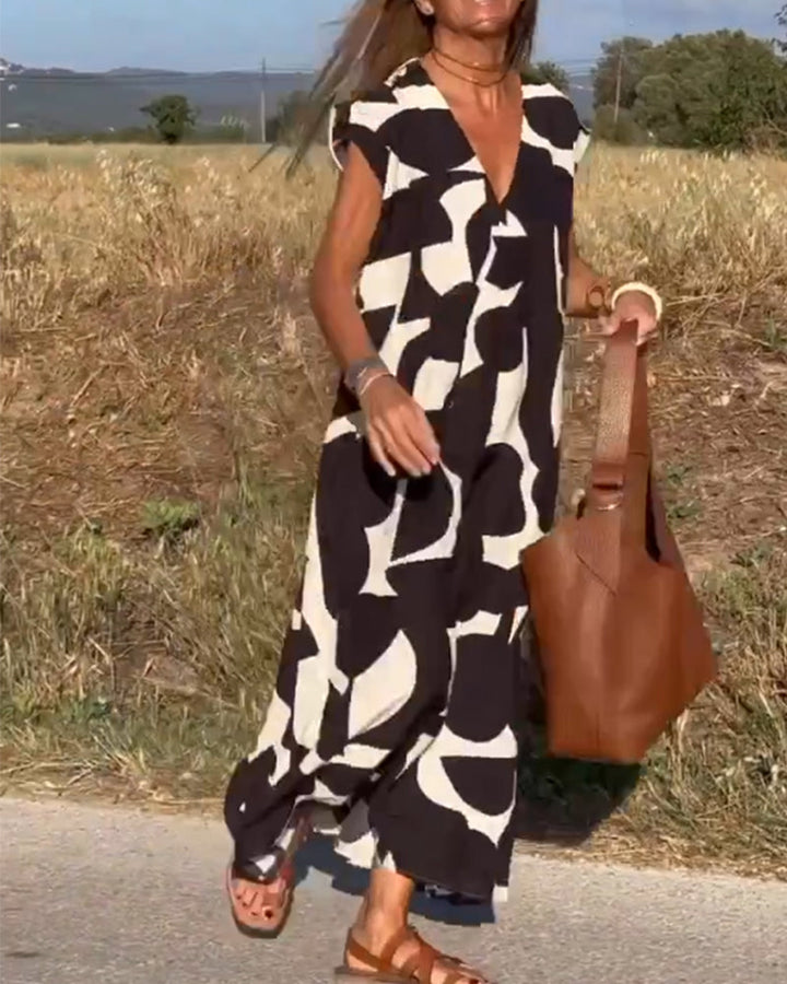 Robe Maxi Femme Imprimée Col en V Taille M Polyester 6