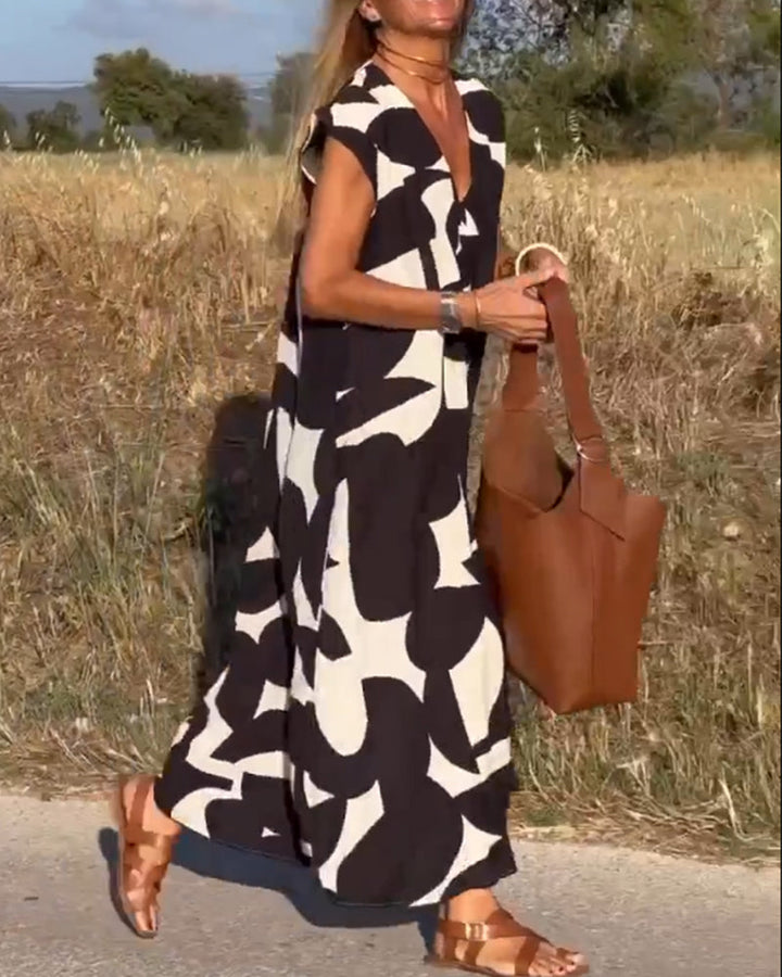 Robe Maxi Femme Imprimée Col en V Taille M Polyester 7