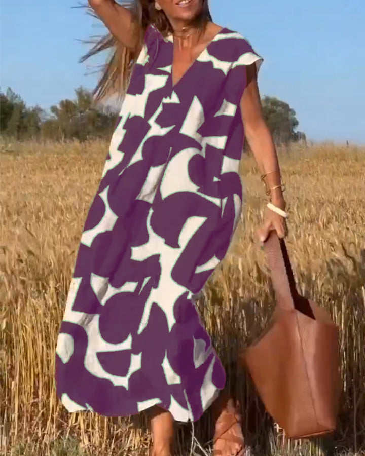 Robe Maxi Femme Imprimée Col en V Taille M Polyester 9