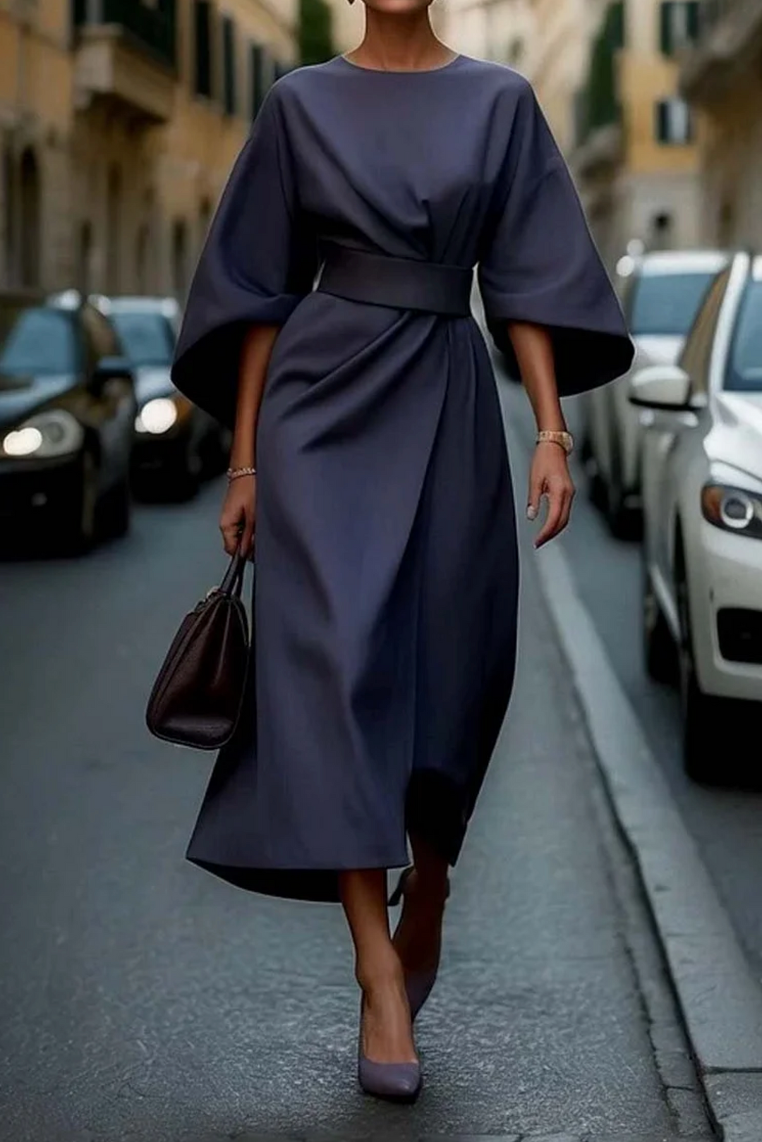 Robe Midi Élégante avec Manches Lanternes – Confort et Style pour Toutes Occasions 0