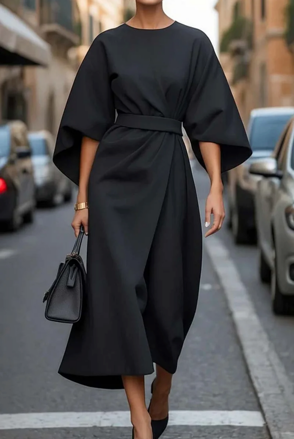 Robe Midi Élégante avec Manches Lanternes – Confort et Style pour Toutes Occasions 1