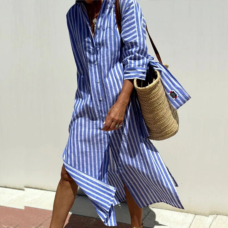 Robe Midi Femme Rayée Chic Taille M Coton 2