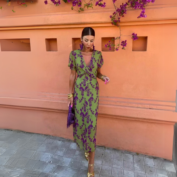 Robe Midi Fleurie Chic Femme avec Ceinture Réglable en Tissu Léger et Respirant – Élégante et Polyvalente 0