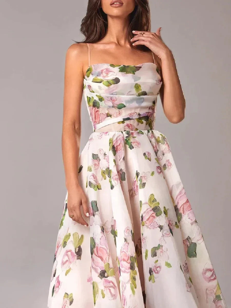 Robe Sans Bretelles Femme Imprimé Floral Lavande – Robe de Soirée Élégante, Tissu Léger, Idéale pour Mariages et Fêtes 0