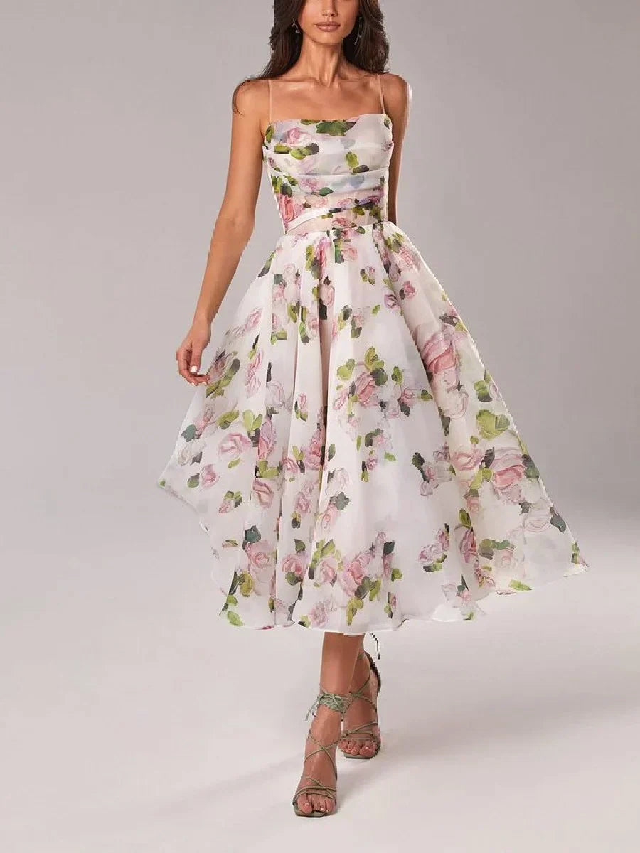 Robe Sans Bretelles Femme Imprimé Floral Lavande – Robe de Soirée Élégante, Tissu Léger, Idéale pour Mariages et Fêtes 1