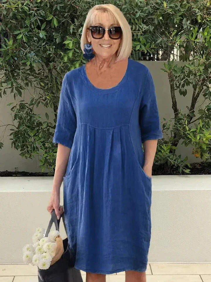 Robe Tunique Femme Décontractée en Coton avec Poches – Élégance et Confort, Longueur Midi 1