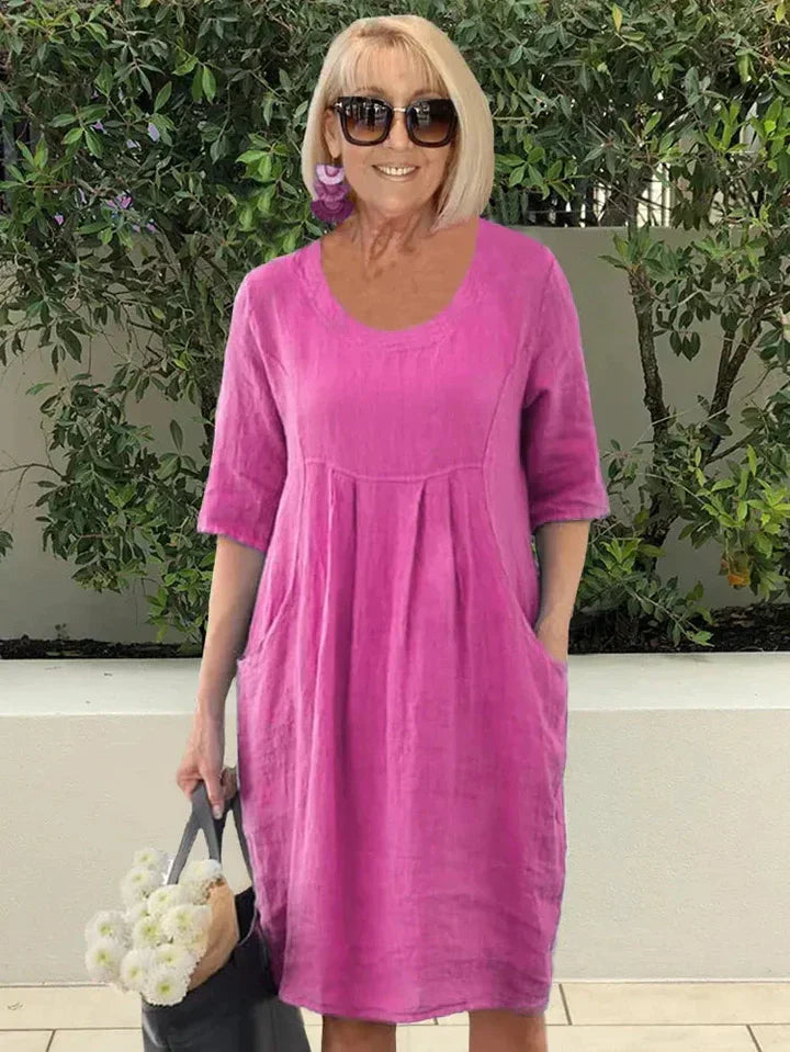 Robe Tunique Femme Décontractée en Coton avec Poches – Élégance et Confort, Longueur Midi 2