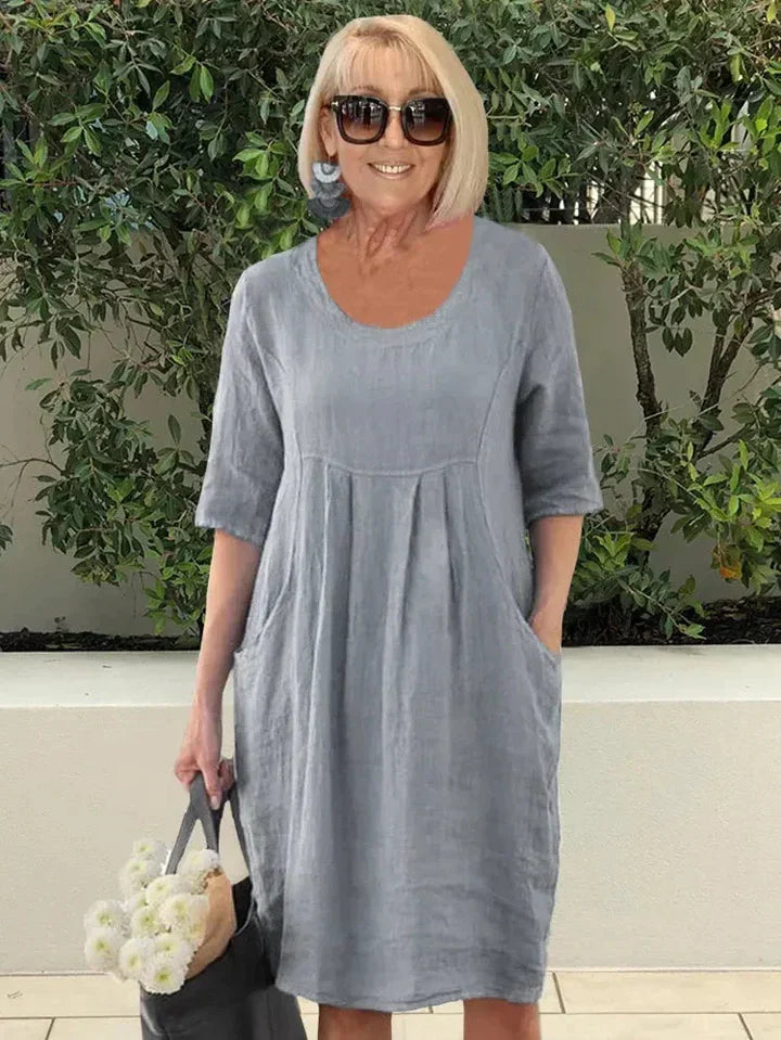 Robe Tunique Femme Décontractée en Coton avec Poches – Élégance et Confort, Longueur Midi 3