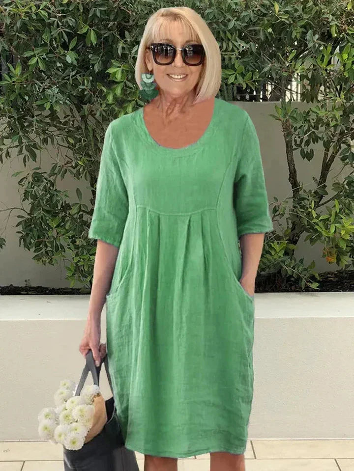 Robe Tunique Femme Décontractée en Coton avec Poches – Élégance et Confort, Longueur Midi 4