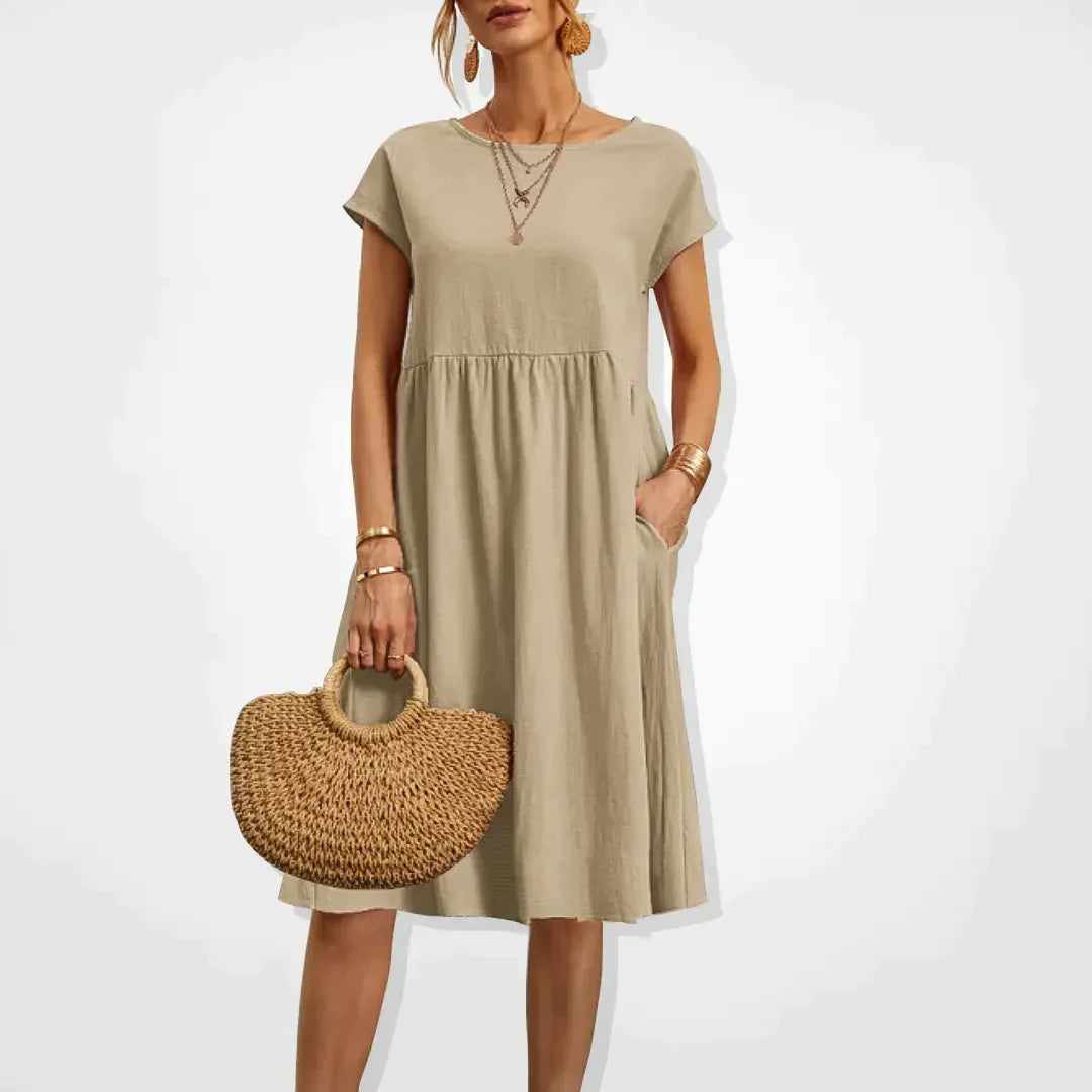 Robe d'Été Femme Beige Longue Taille M Coton Chic 0