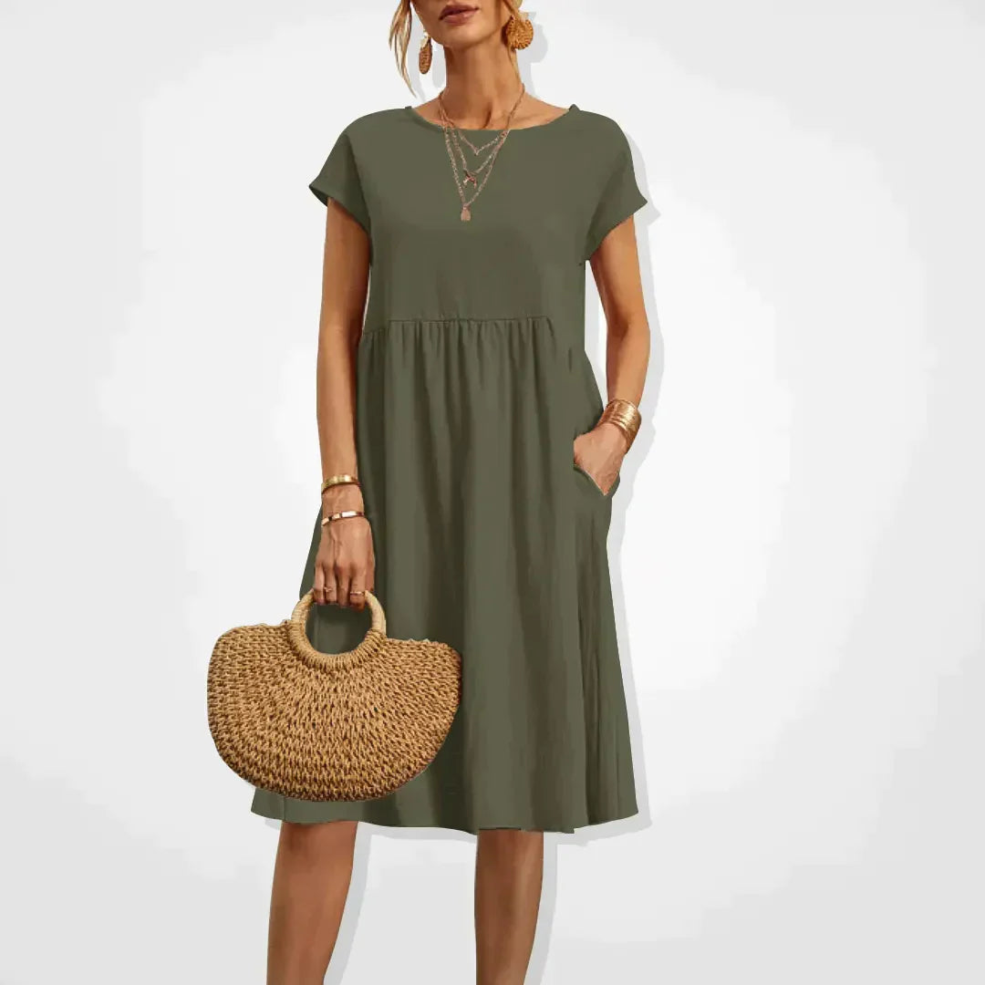 Robe d'Été Femme Beige Longue Taille M Coton Chic 4