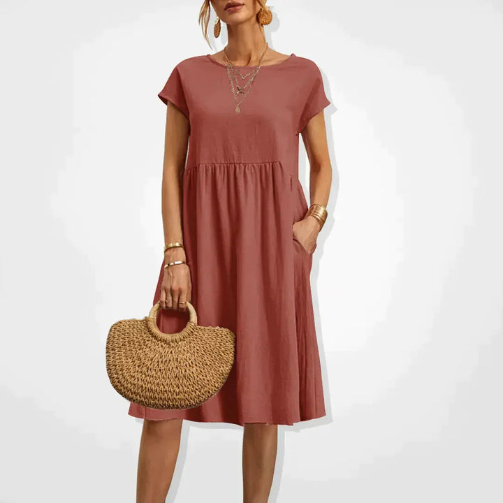 Robe d'Été Femme Beige Longue Taille M Coton Chic 6