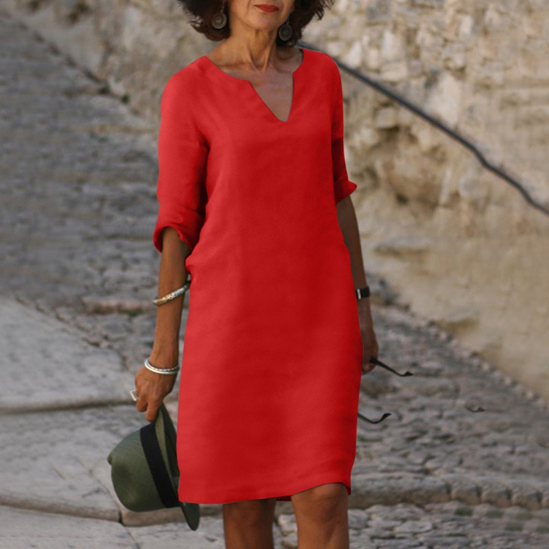 Robe d'Été Femme Longue Élégante en Tissu Léger avec Décolleté en V et Manches 3/4 – Parfaite pour Occasions Décontractées et Formelles 1