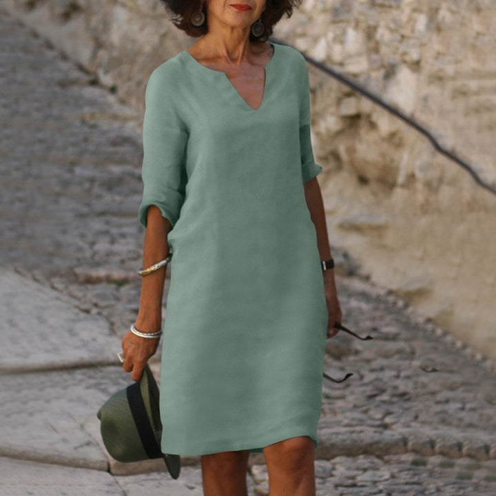 Robe d'Été Femme Longue Élégante en Tissu Léger avec Décolleté en V et Manches 3/4 – Parfaite pour Occasions Décontractées et Formelles 10