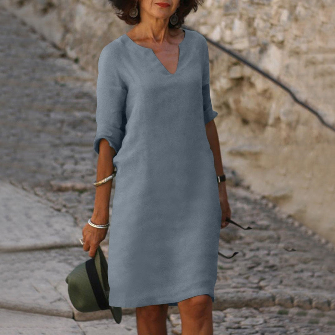 Robe d'Été Femme Longue Élégante en Tissu Léger avec Décolleté en V et Manches 3/4 – Parfaite pour Occasions Décontractées et Formelles 11