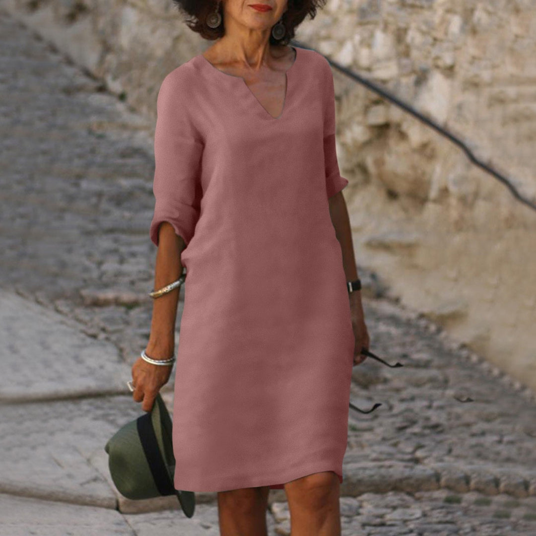 Robe d'Été Femme Longue Élégante en Tissu Léger avec Décolleté en V et Manches 3/4 – Parfaite pour Occasions Décontractées et Formelles 5