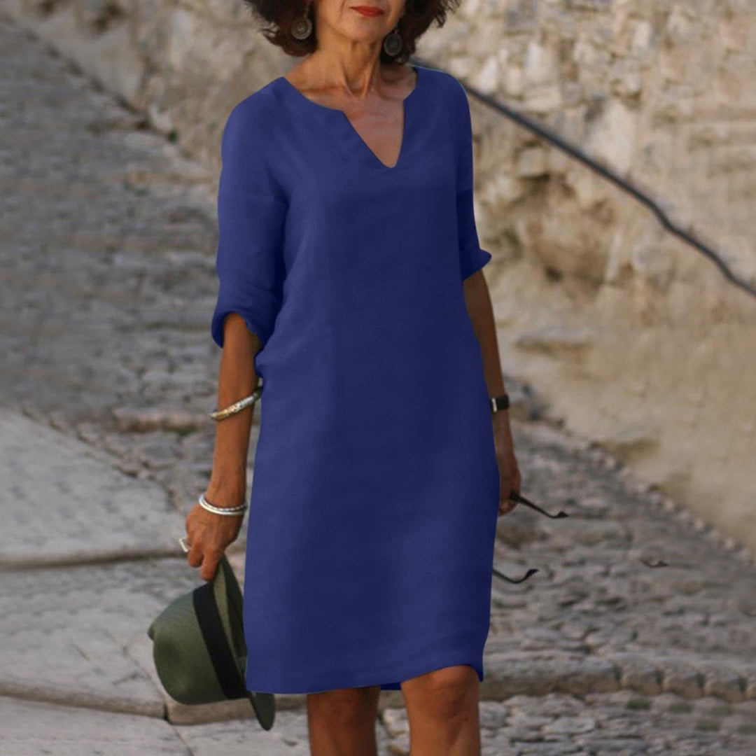 Robe d'Été Femme Longue Élégante en Tissu Léger avec Décolleté en V et Manches 3/4 – Parfaite pour Occasions Décontractées et Formelles 6