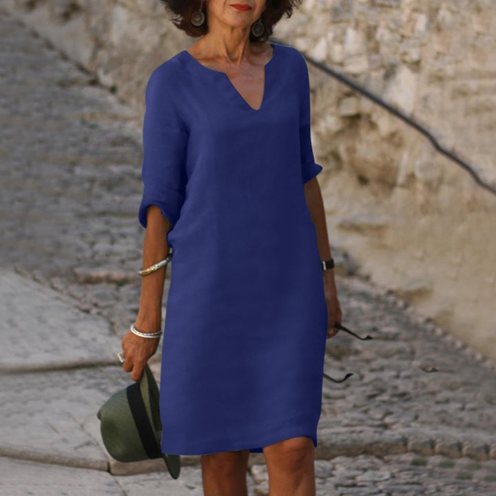 Robe d'Été Femme Longue Élégante en Tissu Léger avec Décolleté en V et Manches 3/4 – Parfaite pour Occasions Décontractées et Formelles 6