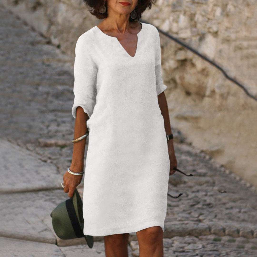 Robe d'Été Femme Longue Élégante en Tissu Léger avec Décolleté en V et Manches 3/4 – Parfaite pour Occasions Décontractées et Formelles 7