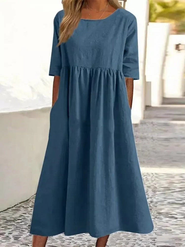 Robe d'Été Femme Midi en Coton 100% Plissé Chic – Élégante et Confortable, Disponibles en Blanc, Bleu Clair et Noir 2