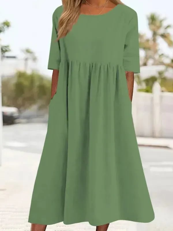 Robe d'Été Femme Midi en Coton 100% Plissé Chic – Élégante et Confortable, Disponibles en Blanc, Bleu Clair et Noir 3