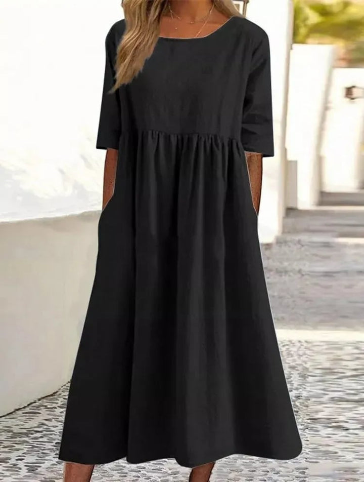 Robe d'Été Femme Midi en Coton 100% Plissé Chic – Élégante et Confortable, Disponibles en Blanc, Bleu Clair et Noir 5