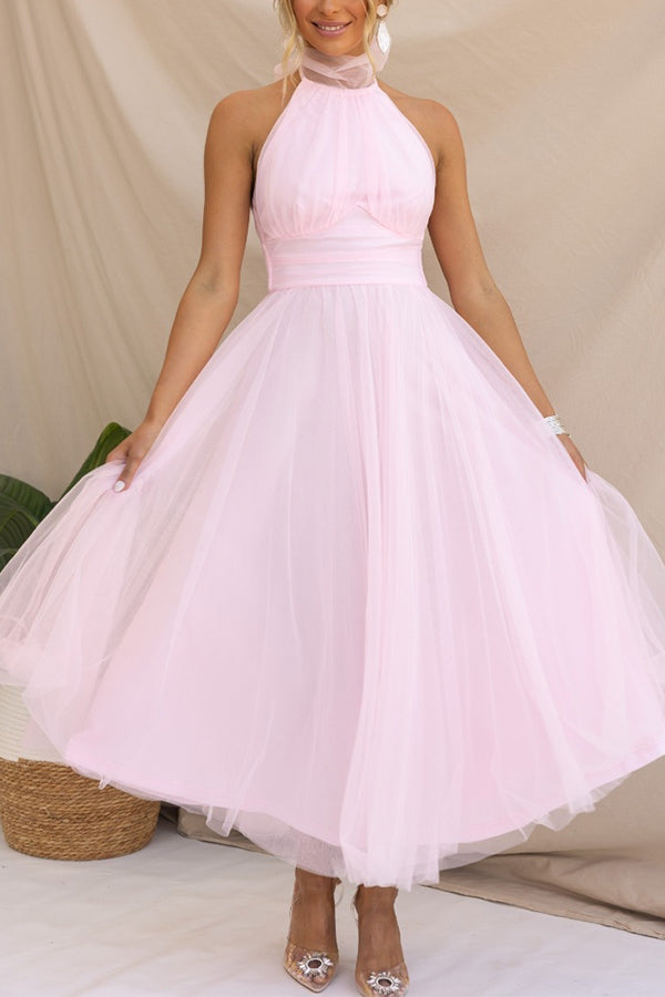 Robe de Fée Janice en Tulle Éthéré avec Décolleté Halter pour Célébrations 2