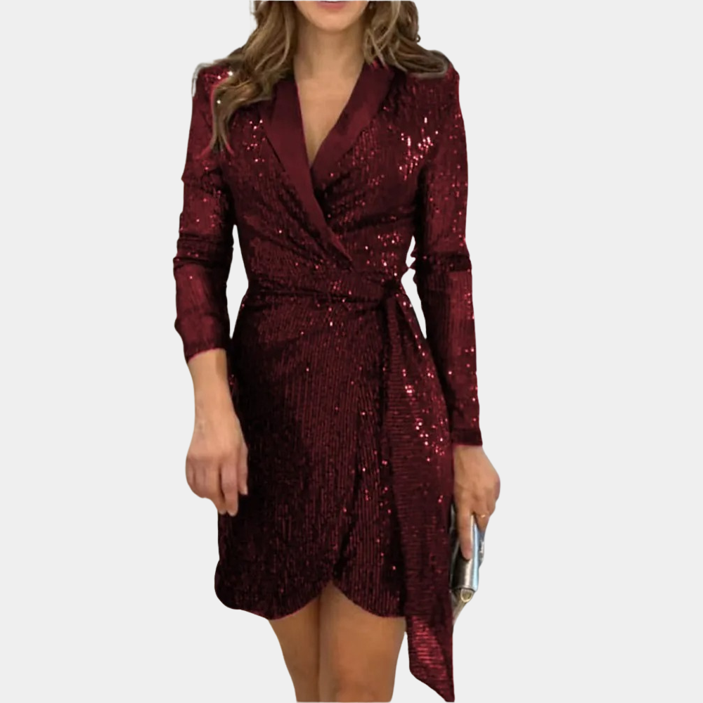 Robe de Soirée Blazer Élégante Femme avec Ceinture et Paillettes – Idéale pour Événements Festifs 0