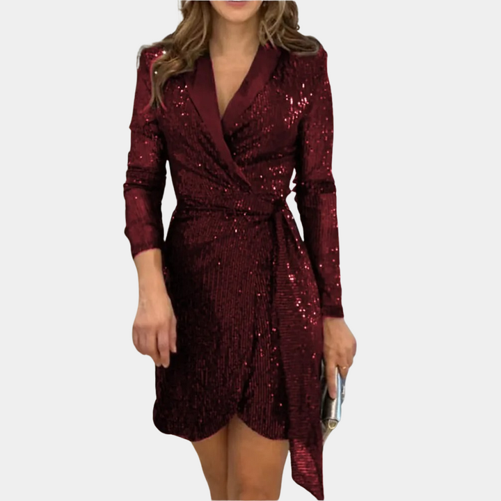 Robe de Soirée Blazer Élégante Femme avec Ceinture et Paillettes – Idéale pour Événements Festifs 0