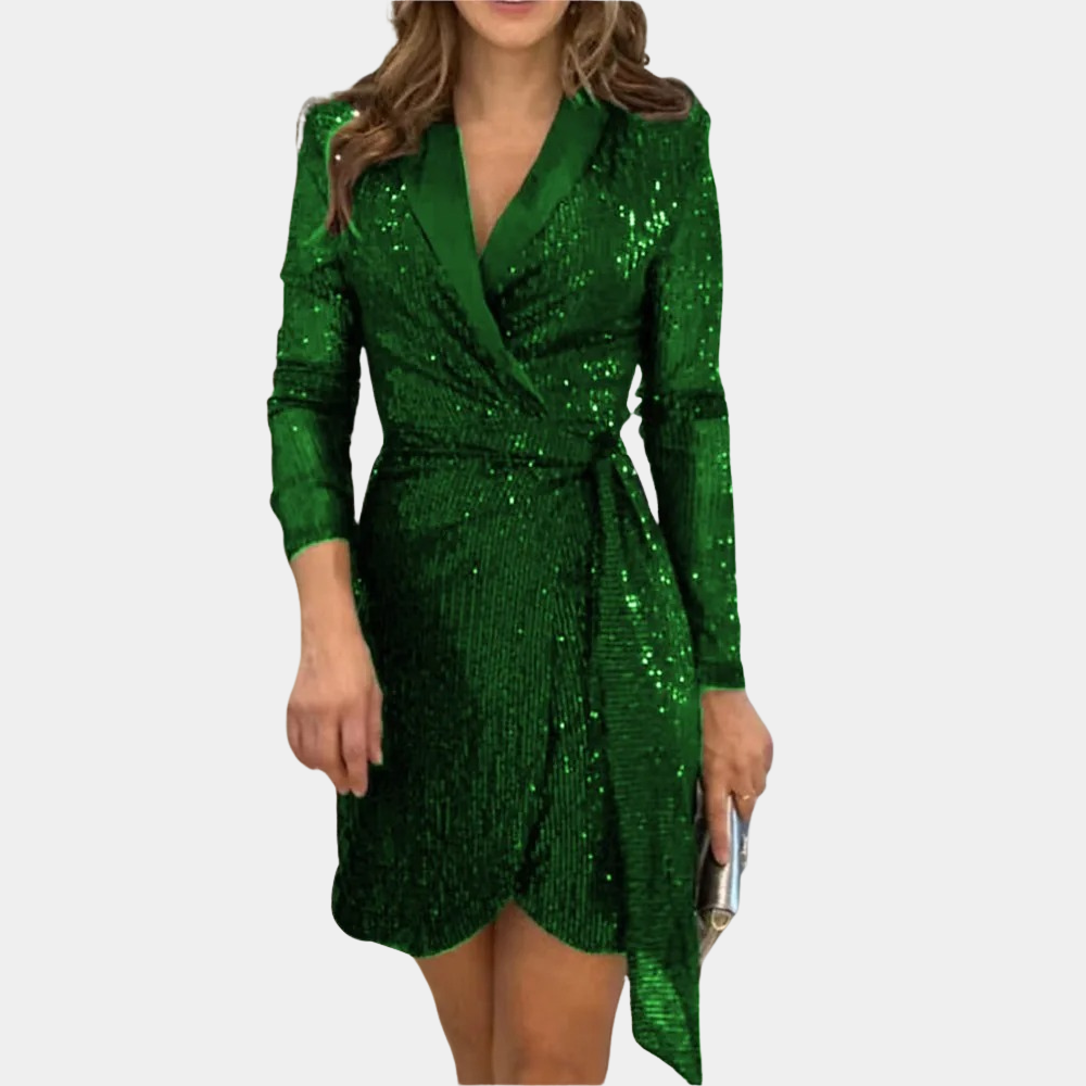 Robe de Soirée Blazer Élégante Femme avec Ceinture et Paillettes – Idéale pour Événements Festifs 1