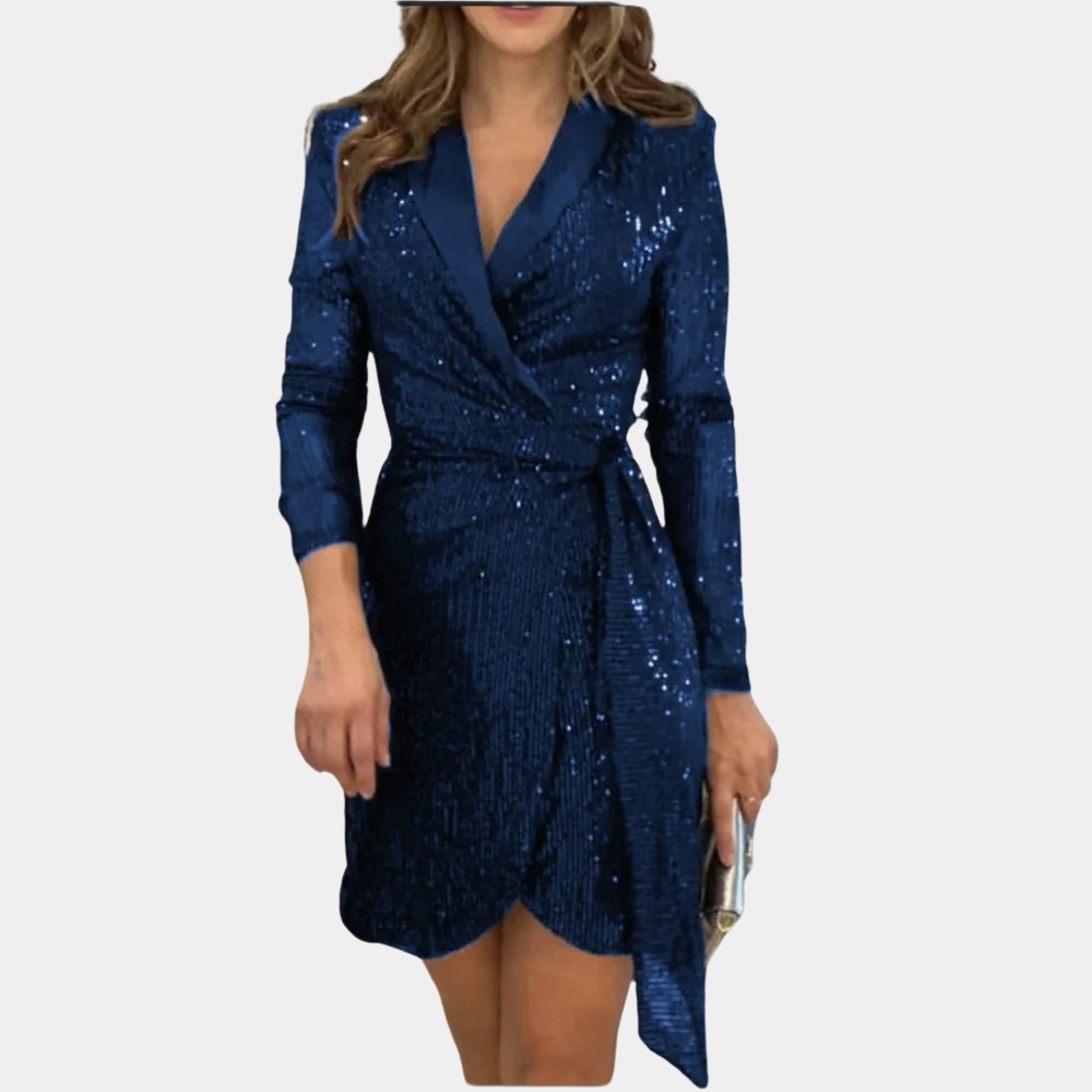 Robe de Soirée Blazer Élégante Femme avec Ceinture et Paillettes – Idéale pour Événements Festifs 2