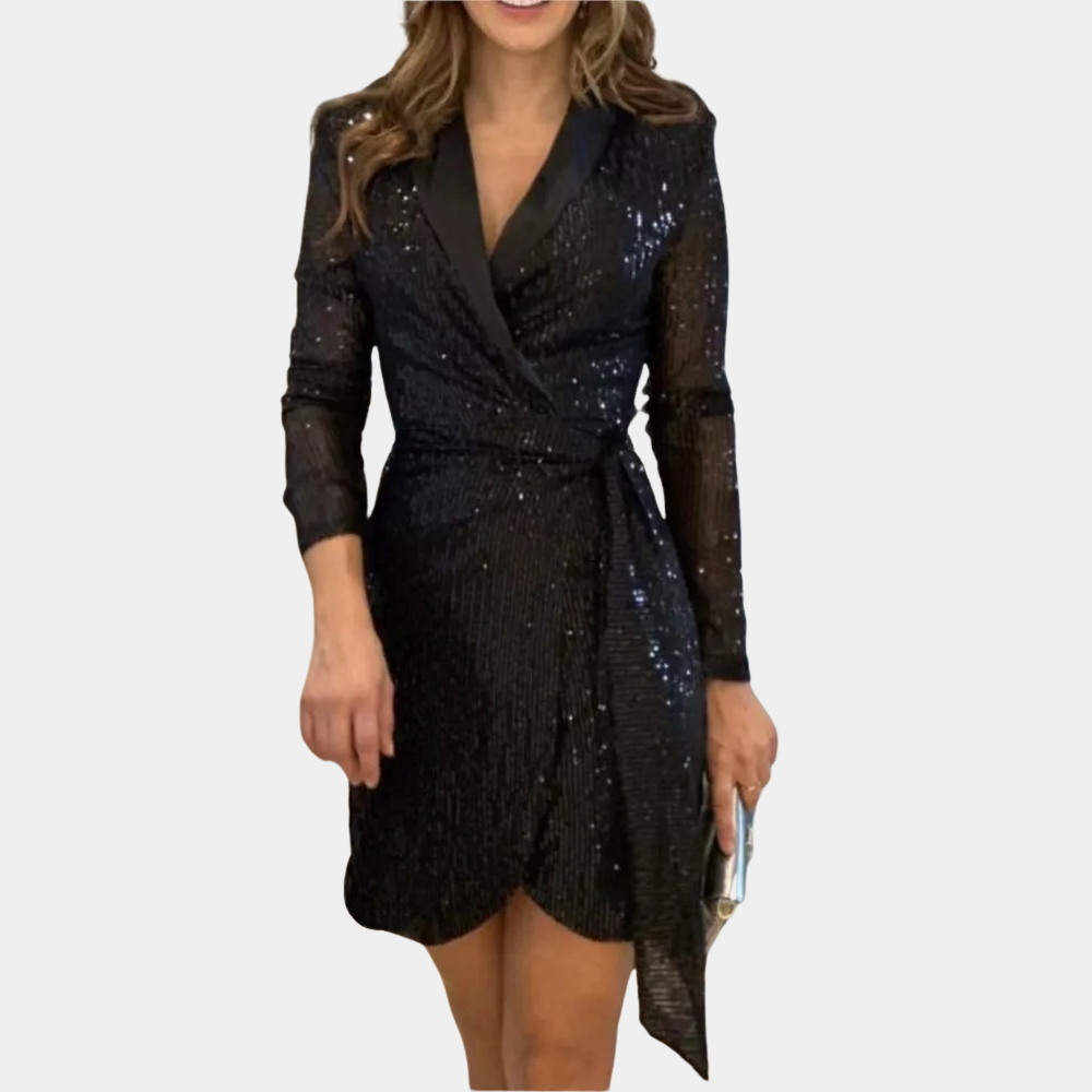 Robe de Soirée Blazer Élégante Femme avec Ceinture et Paillettes – Idéale pour Événements Festifs 3