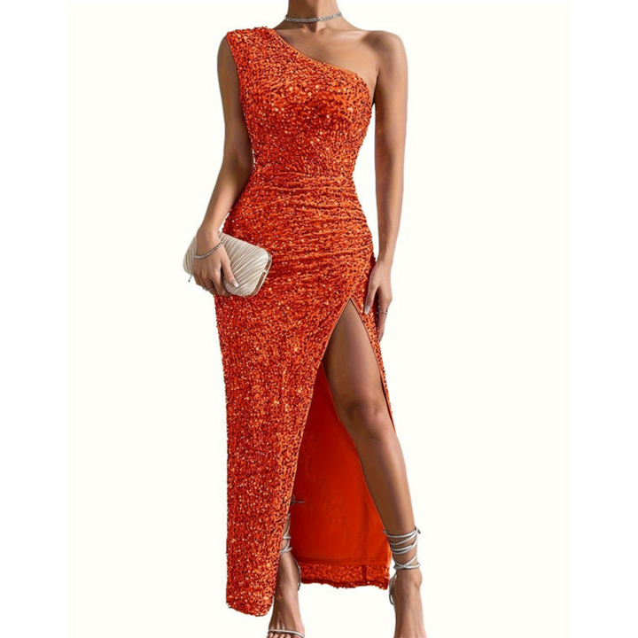Robe de Soirée Femme à Paillettes Fleur, Design Bodycon avec Détail Épaule Glamour - Élégante Robe Longue pour Toutes Occasions 4