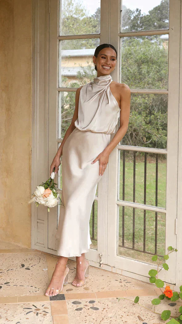 Robe de Soirée Longue en Satin de Luxe pour Femme – Élégance Fluide et Confort Optimal 0