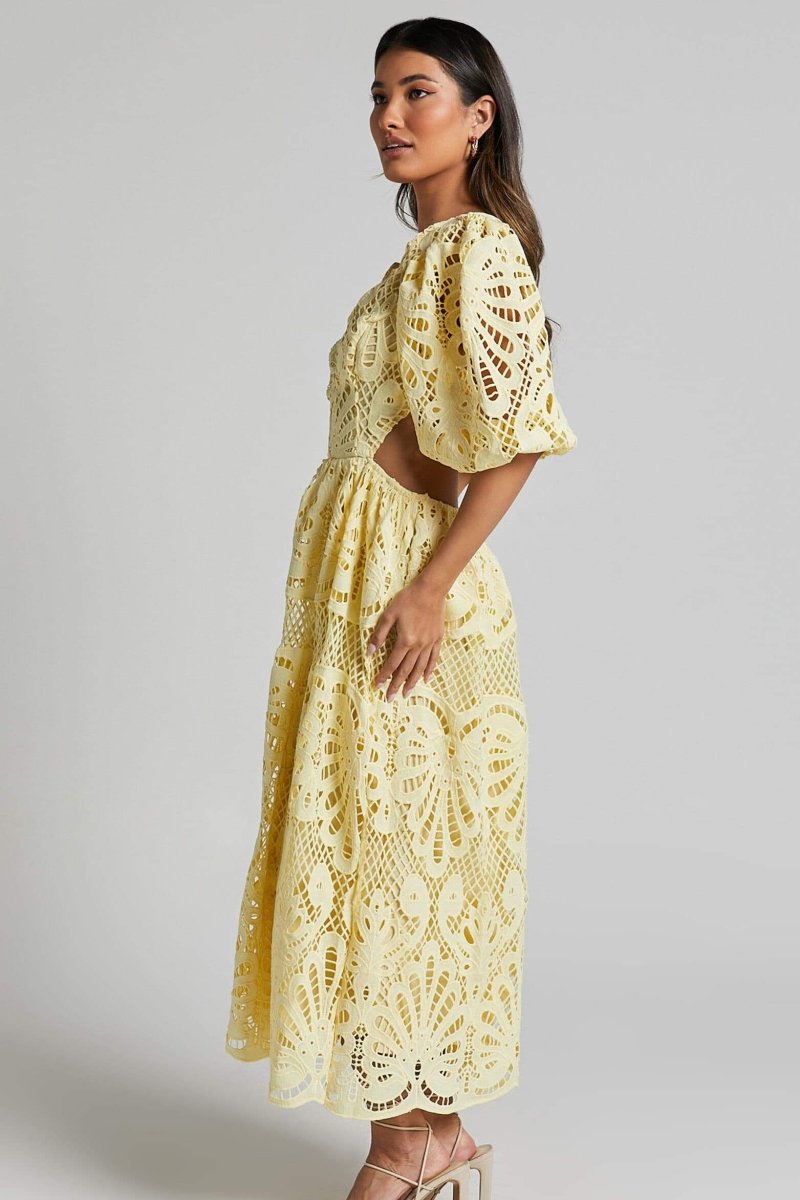 Robe en Dentelle Élégante avec Manches Bouffantes et Décolleté en V – Idéale pour les Occasions Spéciales 3