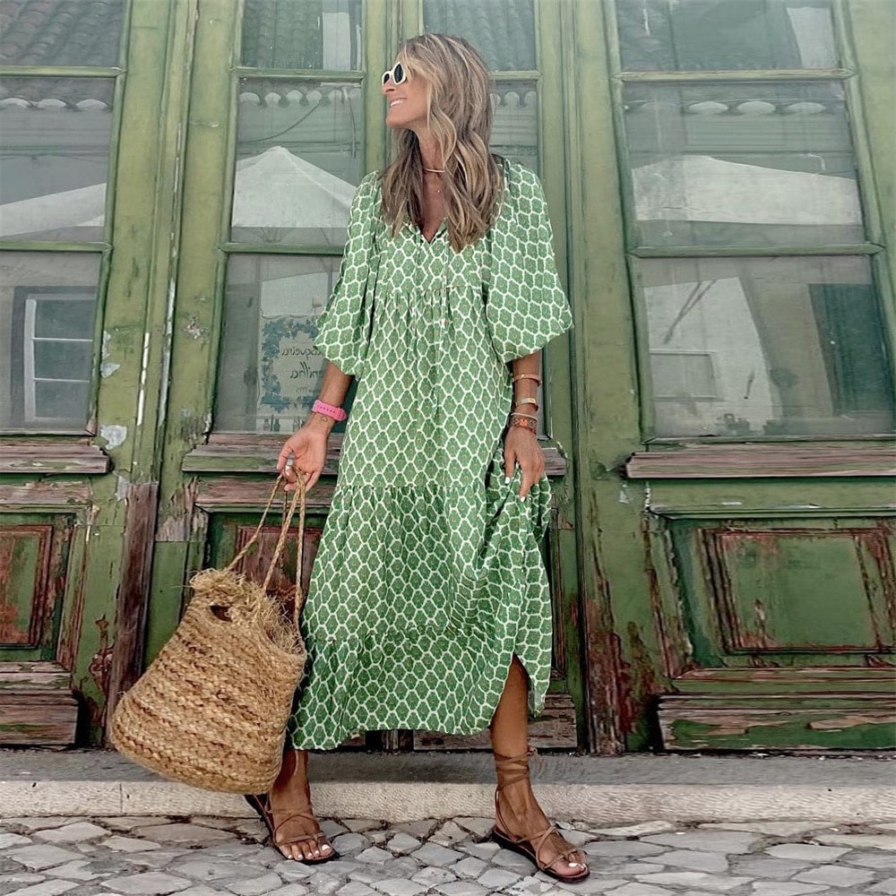 Robe Longue Femme Été Confortable et Tendance – Design Rétro Polyvalent, Plusieurs Tailles et Couleurs Disponibles-1