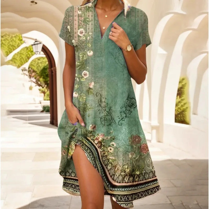 Robe d’Été Femme – Légère, Col V et Chic