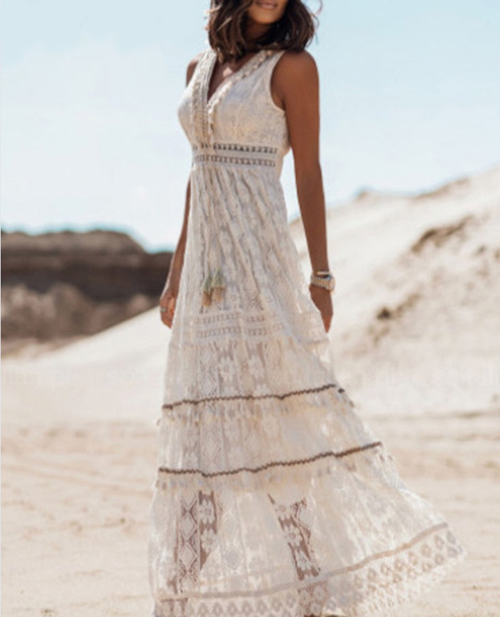 Robe Longue Femme Boho Carmen en Tissu Aéré – Confortable et Élégante pour le Printemps et l'Été-2
