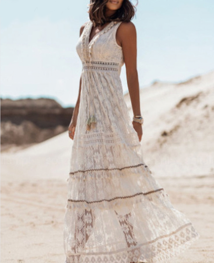 Robe Longue Femme Boho Carmen en Tissu Aéré – Confortable et Élégante pour le Printemps et l'Été-2