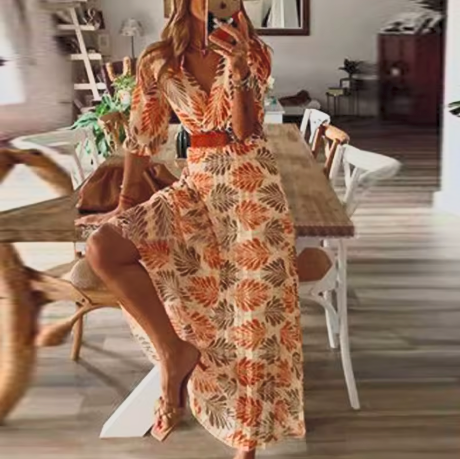 Robe Longue Femme Été – Robe Jazlyn Élégante au Motif Unique