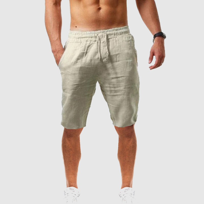 Shorts Slim Fit en Lin et Polyester avec Poches Élastiques – Confort Idéal pour Plage et Loisirs 0