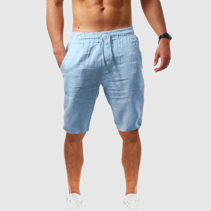 Shorts Slim Fit en Lin et Polyester avec Poches Élastiques – Confort Idéal pour Plage et Loisirs 1