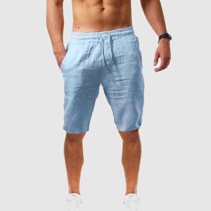 Shorts Slim Fit en Lin et Polyester avec Poches Élastiques – Confort Idéal pour Plage et Loisirs 1