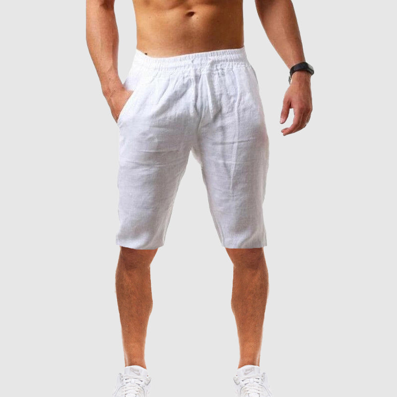 Shorts Slim Fit en Lin et Polyester avec Poches Élastiques – Confort Idéal pour Plage et Loisirs 3