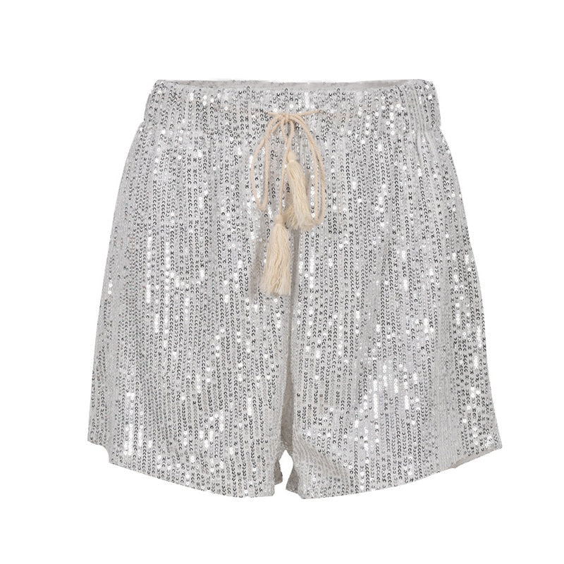 Shorts d'été à sequins élastiques avec taille haute et cordon de serrage 2
